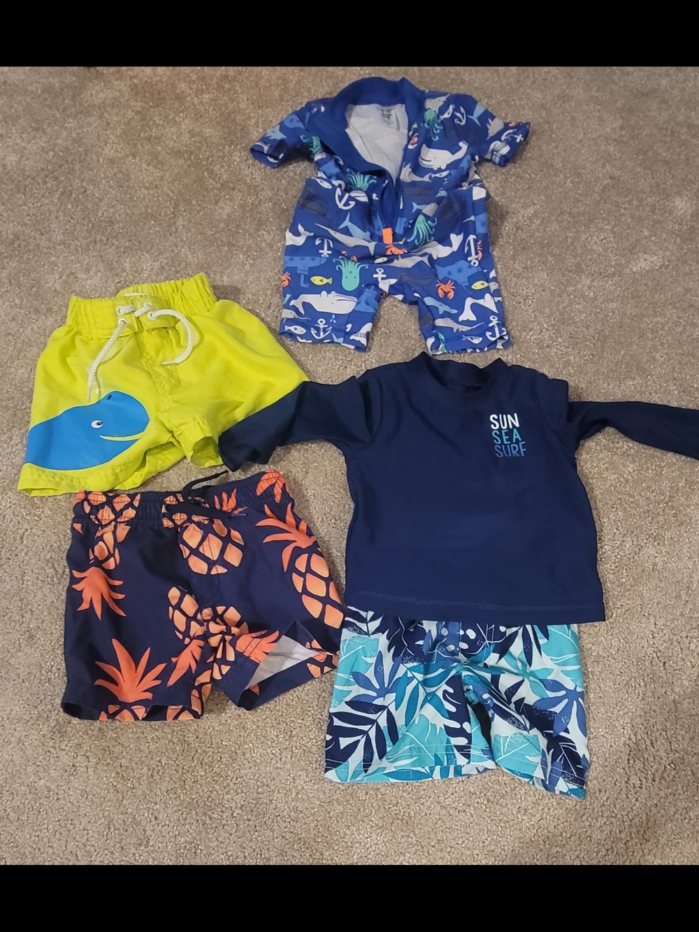 Carter's Navy Rash Guard & Mixed Blue/Yellow Swim Shorts Set